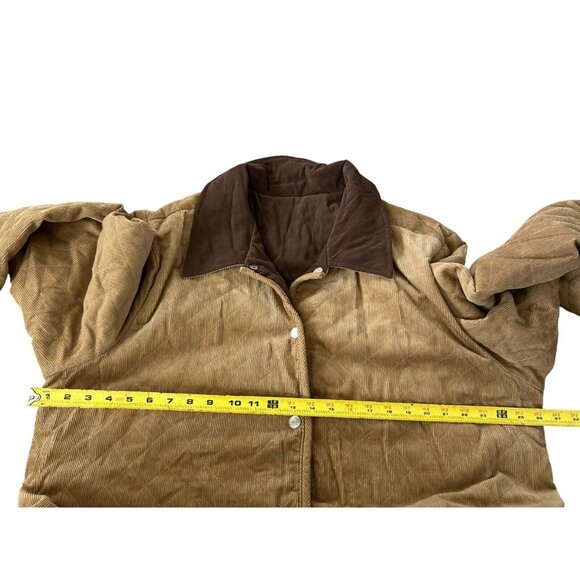 Denim & Co Reversible Corduroy Barn Coat Jacket Brown Button Closure Quilted - Picture 12 of 14